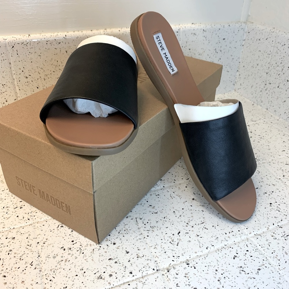 Brand new Steve Madden black leather sandals size 10